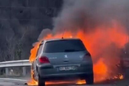 Ordu’da seyir halindeyken alev alan otomobil yandı