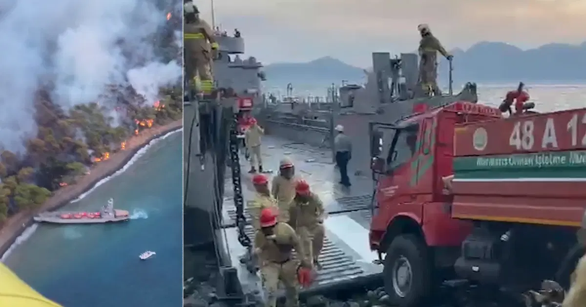 Marmaris'te orman yangını. Arazözleri çıkarma gemileri taşıdı | NTV Haber